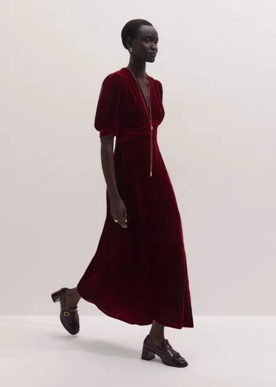 Me+em Silk Blend Velvet Maxi Dress Barolo Red In Burgundy