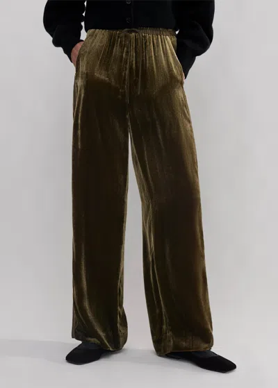 Me+em Silk-blend Velvet Relaxed Tapered Pant In Bronze Green