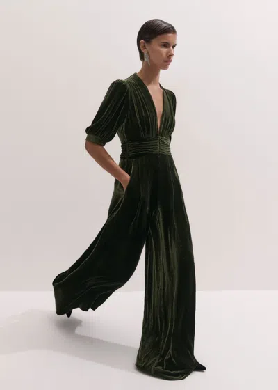 Me+em Silk Blend Velvet Twist Detail Wide Leg Jumpsuit Bay Green