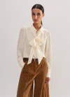 Me+em Silk Button Layering Shirt + Tie In Light Cream