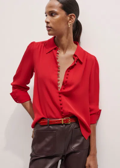 Me+em Silk Button Layering Shirt + Tie True Scarlet Red