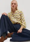 Shop Me+em Silk Cotton Bird Of Paradise Print Blouse In Sunlight Yellow/light Cream