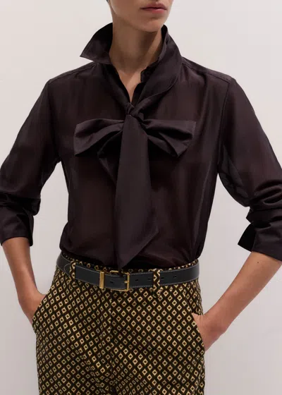 Me+em Silk Cotton Cloud Layering Shirt + Tie Chocolate In Brown