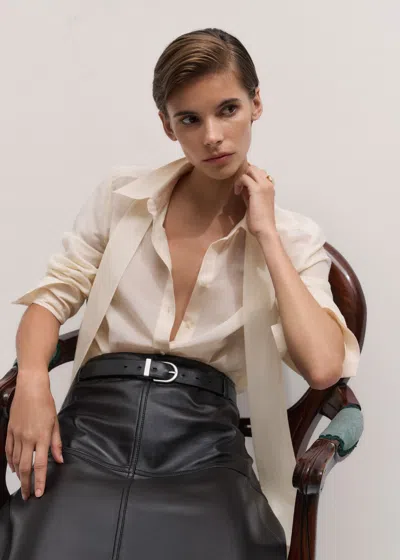 Me+em Silk Cotton Cloud Layering Shirt + Tie Warm Cream In White