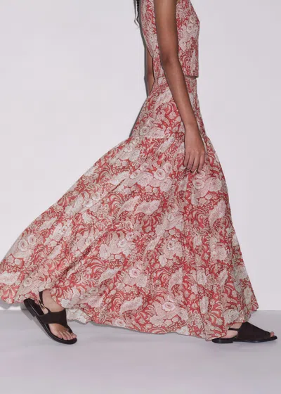 Me+em Silk Cotton Elaborate Botanical Print Full Length Skirt Pink Multi