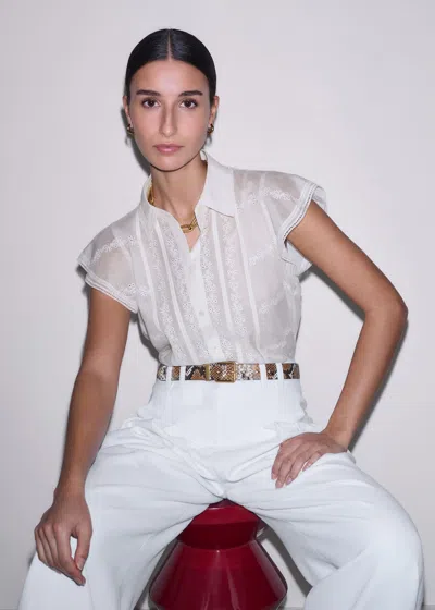 Me+em Silk Cotton Embroidery Swing Blouse + Cami Light Cream In White