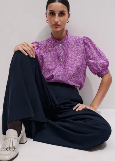 Me+em Silk Cotton Entangled Lace Print Straight Blouse Purple/light Cream