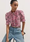 Me+em Silk Cotton Floral Print Blouse In Super Pink/red/multi