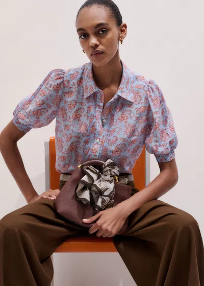 Me+em Silk Cotton Gilded Paisley Print Straight Blouse Blue Multi