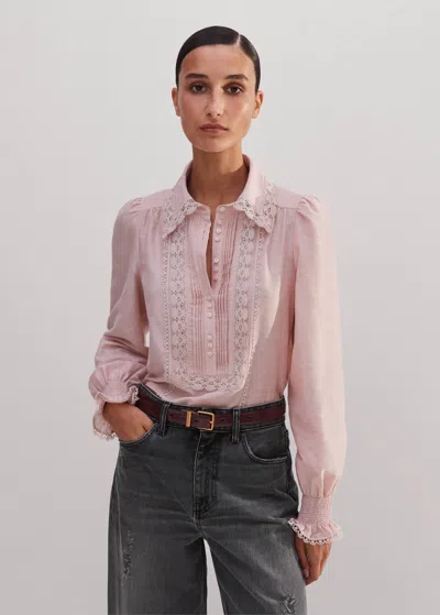 Me+em Silk Cotton Lace Trim Blouse In Smoke Pink