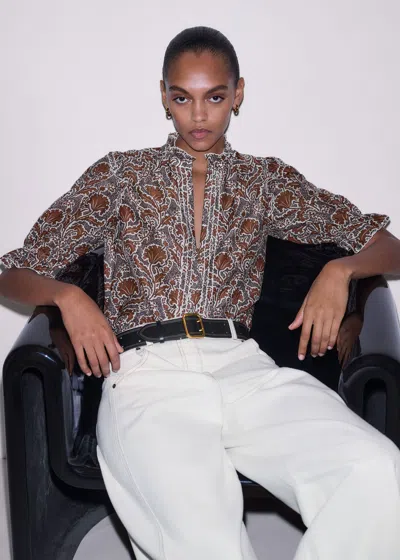 Me+em Silk Cotton Rising Wildflower Print Blouse Brown Multi