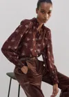 Me+em Silk Cotton Scattered Floral Print Blouse In Rum Raisin/fresh Lavender