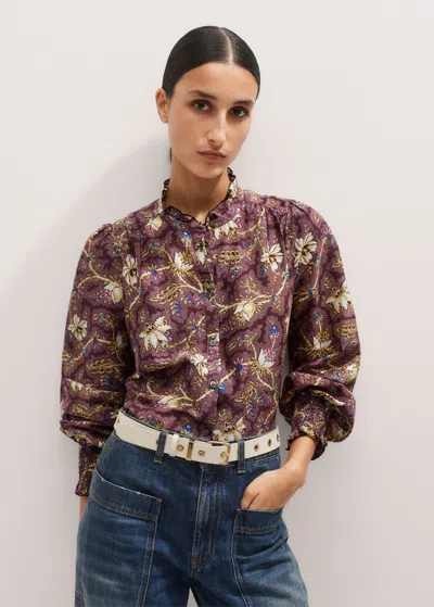 Me+em Silk Cotton Soft Bloom Print Blouse In Deep Merlot/light Cream
