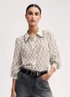 Me+em Silk Cotton Trellis Floral Print Blouse In Light Cream/black