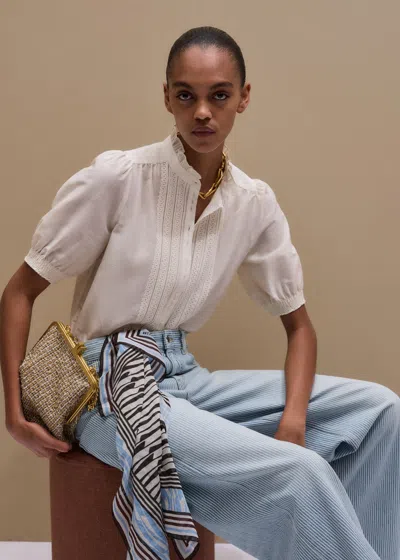 Me+em Silk Cotton Trim & Pintuck Detail Straight Blouse Soft White