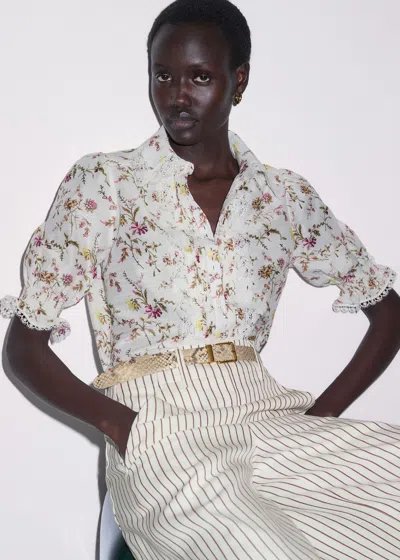 Me+em Silk Cotton Wild Spring Floral Print Blouse Light Cream-multi