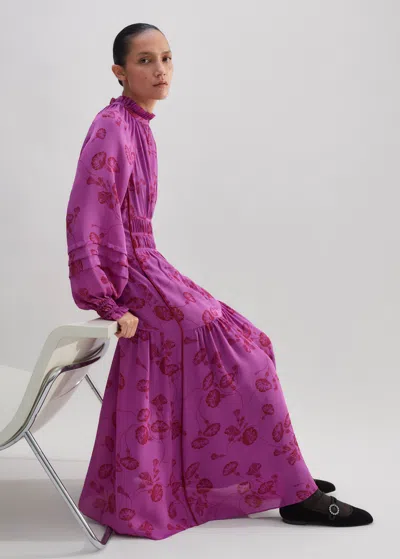 Me+em Silk Delicate Winter Floral Print Maxi Dress In Winter Iris/intense Red