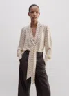 Me+em Silk Diagonal Foulard Print Pussybow Blouse In Light Cream/yellow/multi