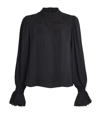 Me+em Silk Embroidered Blouse In Black