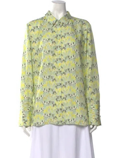 Pre-owned Me+em Silk Floral Print Blouse In Green