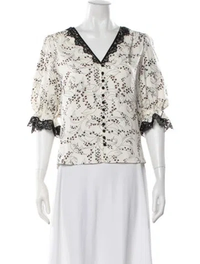 Pre-owned Me+em Silk Floral Print Blouse In Neutrals/white