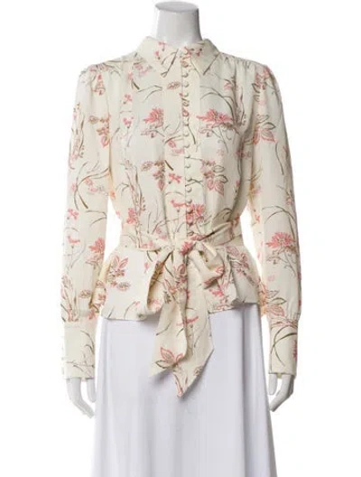 Pre-owned Me+em Silk Floral Print Blouse W/ Tags In White