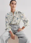 Me+em Silk Forget-me-not Print Swing Blouse In Cream/blue/multi