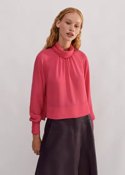 Me+em Silk High Neck Raglan Sleeve Top In Bright Berry