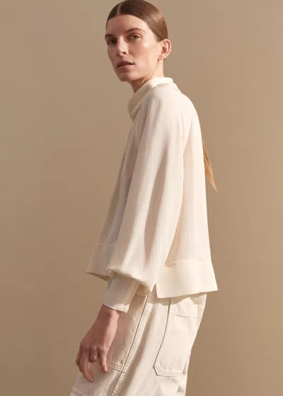 Me+em Silk High Neck Raglan Sleeve Top In Cream