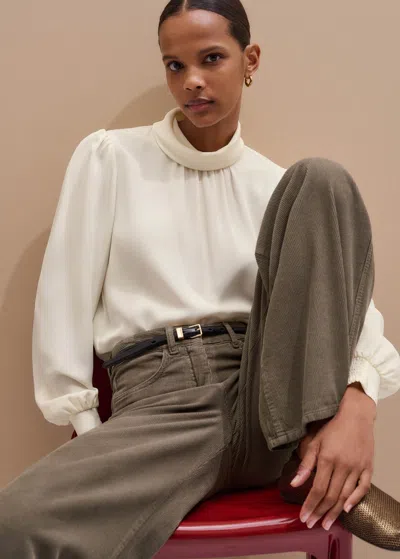 Me+em Silk High Neck Slim Top Light Cream In White