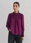 Me+em Silk High-neck Swing Blouse In Intense Plum