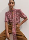 Me+em Silk Intricate Paisley Print Pussybow Blouse In Sugar Salmon/pink/multi