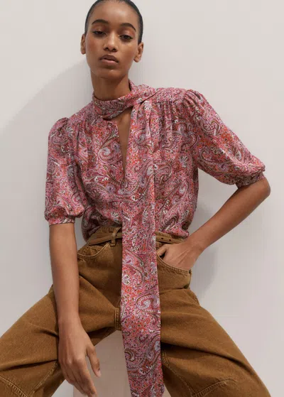 Me+em Silk Intricate Paisley Print Pussybow Blouse In Sugar Salmon/pink/multi