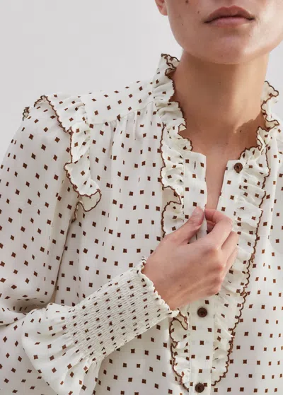 Me+em Silk Little Squares Print Blouse In Light Cream/treacle