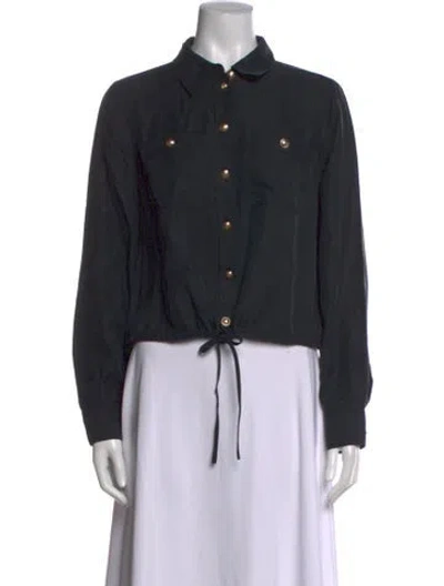 Pre-owned Me+em Silk Long Sleeve Button-up Top In Black