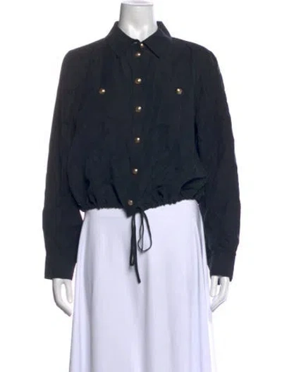 Pre-owned Me+em Silk Long Sleeve Button-up Top In Black