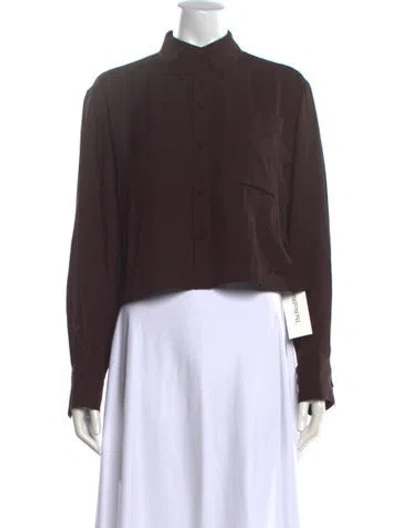 Pre-owned Me+em Silk Long Sleeve Button-up Top In Brown
