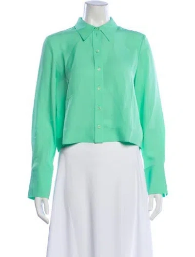 Pre-owned Me+em Silk Long Sleeve Button-up Top In Green