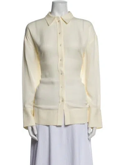 Pre-owned Me+em Silk Long Sleeve Button-up Top In Neutral