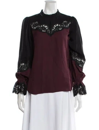 Pre-owned Me+em Silk Mock Neck Blouse In Burgundy
