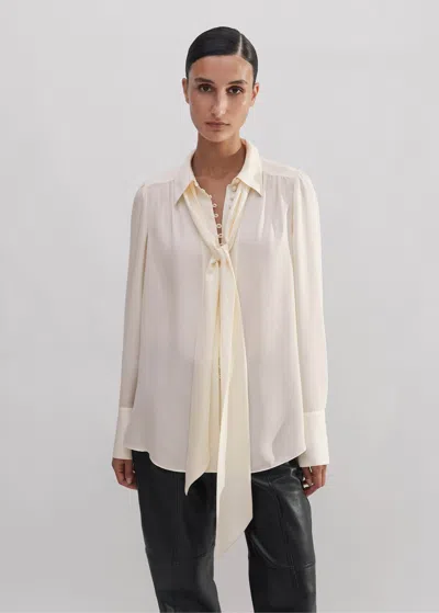 Me+em Silk Oversized Button Blouse + Tie In Light Cream