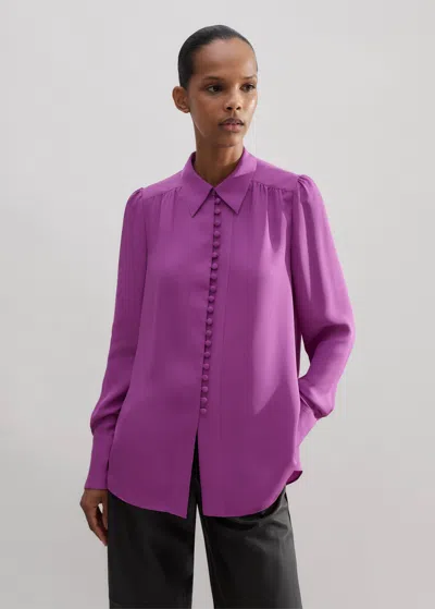 Me+em Silk Oversized Button Blouse + Tie In Winter Iris