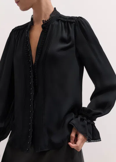 Me+em Silk Pleated Lace Trim Blouse + Cami Black