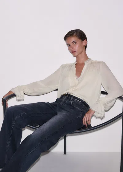 Me+em Silk Pleated Lace Trim Blouse + Cami Light Cream In White