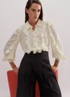 Me+em Silk Ruffle Crop Blouse In Winter Citrus