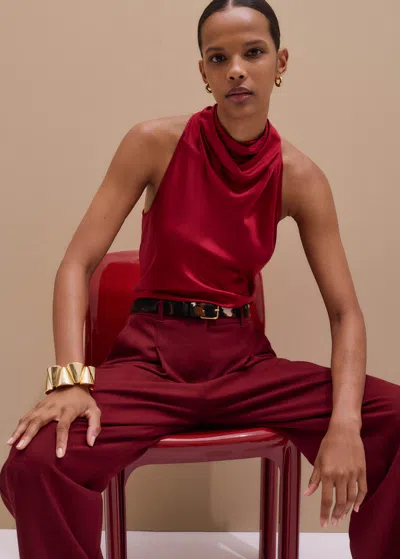 Me+em Silk Satin Halterneck Sleeveless Top Ultra Red