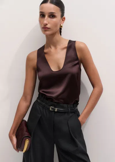 Me+em Silk Satin Tank Top Merlot In Burgundy