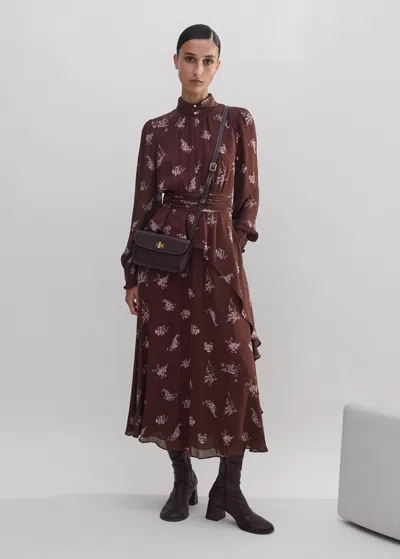 Me+em Silk Scattered Floral Print Midi Dress In Rum Raisin/fresh Lavender