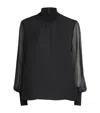 Me+em Silk Sheer-sleeve Blouse In Black