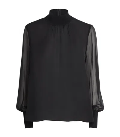 Me+em Silk Sheer-sleeve Blouse In Black